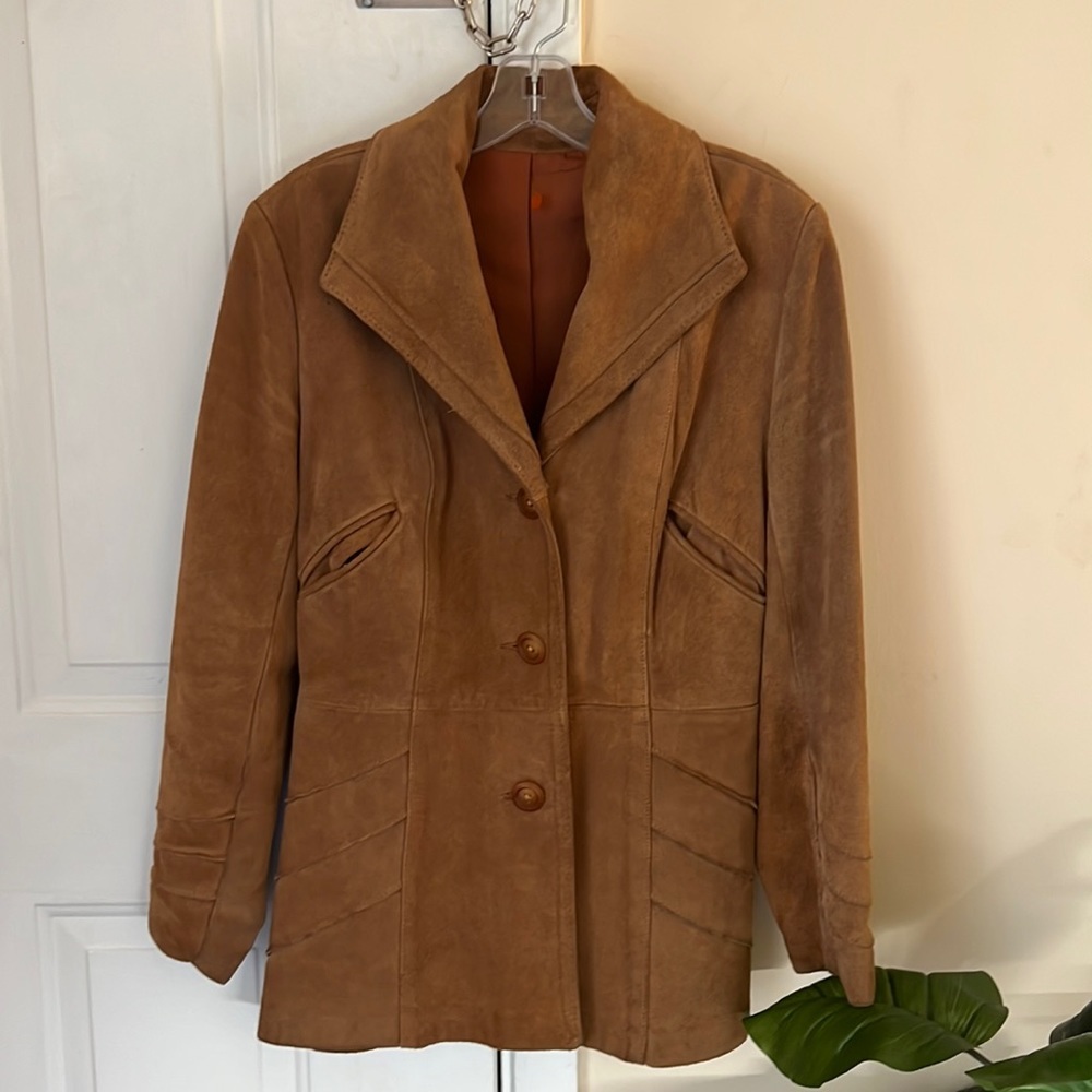 Vintage 80’s Suede Western Rodeo velvet‎ Leather Coat Jacket Size 12 Made In USA